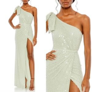 MAC DUGGAL PEARL EMBELLISHED SOFT TIE ONE SHOULDER GOWN 93735 size 6